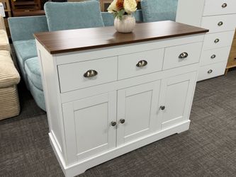 42"W, White Buffet Cabinet Storage Kitchen Sideboard Farmhouse Buffet Server Bar Wine Cabinet with 3 Drawers & 3 Doors Adjustable Shelves Console Tabl