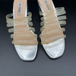 Steve Madden Clear Straps Silver Sandals/heels Size 8.5