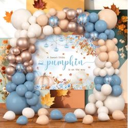178 pcs Pumpkin Baby Shower Decorations Blue Balloons Set Fall Pumpkin Party for Boys A Sweet Little Pumpkin is On the Way Autumn Baby Shower B