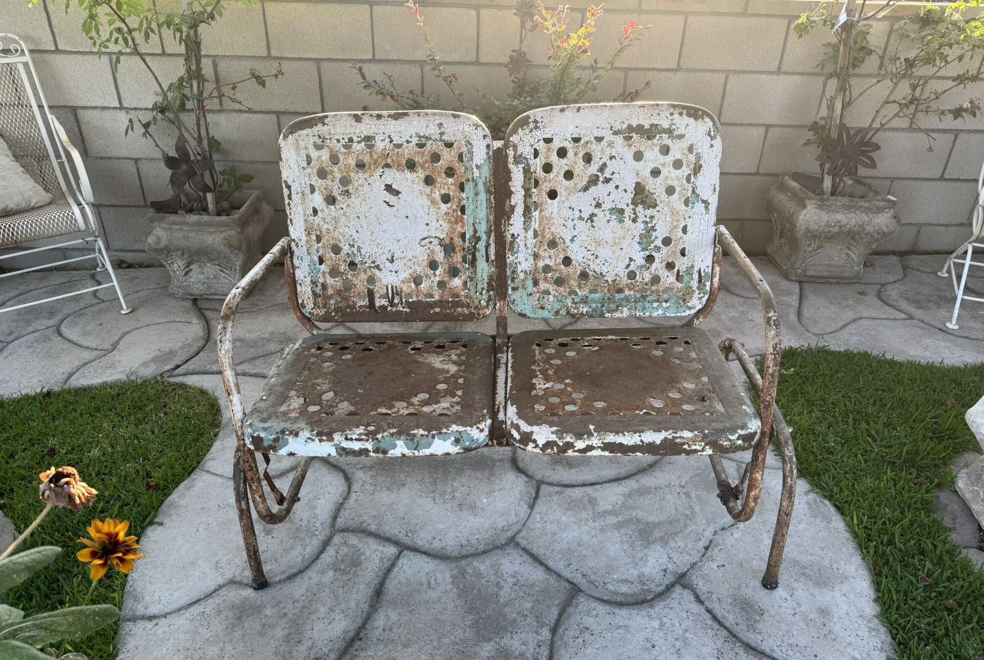 VINTAGE Mid Century 1950s Metal Patio Loveseat Retro Outdoor