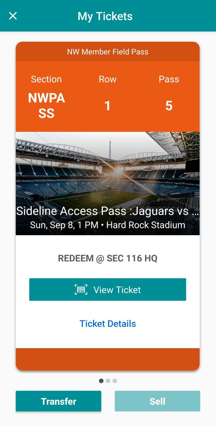 3 On Field Sideline Passes For Sunday 9/8 Miami Dolphins Vs. Jaguars