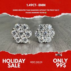 💎 1.49CT VVS 8mm Moissanite Cluster Earrings – Only few In Stock!