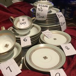 Vintage China Dinnerware Set with Gold Trim