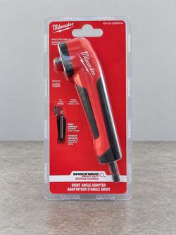 Brand-new Milwaukee SHOCKWAVE Impact Duty Right-Angle Adapter, still sealed in the original packaging.