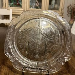Clear Depression Glass Divided Platter, Serving Dish