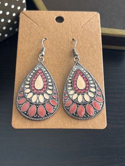 Silver and Pink Teardrop Earrings