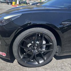 Tesla Model 3 Set Of 19” Lite Weight Sport Blk Rims New Tires Set All New pkg Deal 
