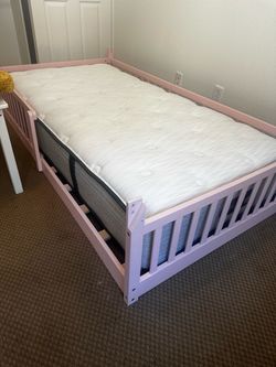 Pink Wooden Toddler Bed with Mattress