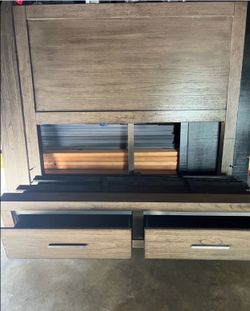 Full Size Bed Frame & headboard, two drawers & charging plug in on side