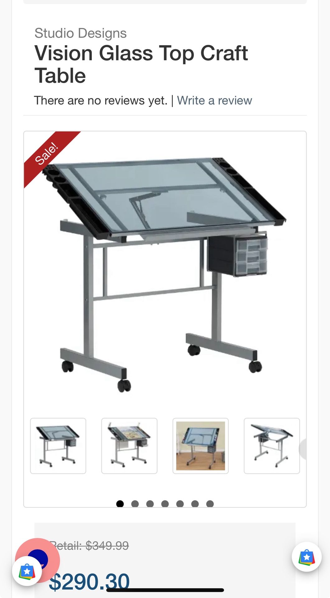 BRAND NEW Vision Glass Top Craft Table with Blue Glass - $100.00