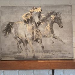 Horse Wall Canvas, Gray & Gold, 39"W X 30"H