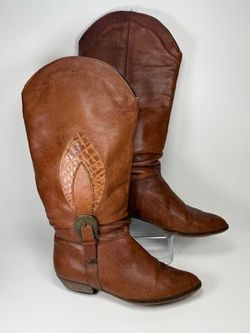 Andre Vintage 80s Brown Leather L'Astore Slouch Western Boots Size 40 US 9 Italy