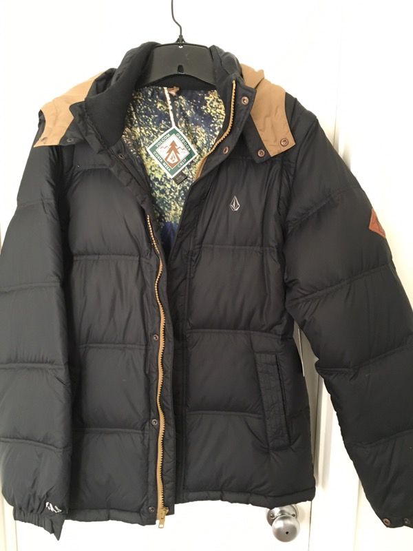 Volcom down puff jacket outdoors backcountry detachable sleeves to snow vest & hoodie medium