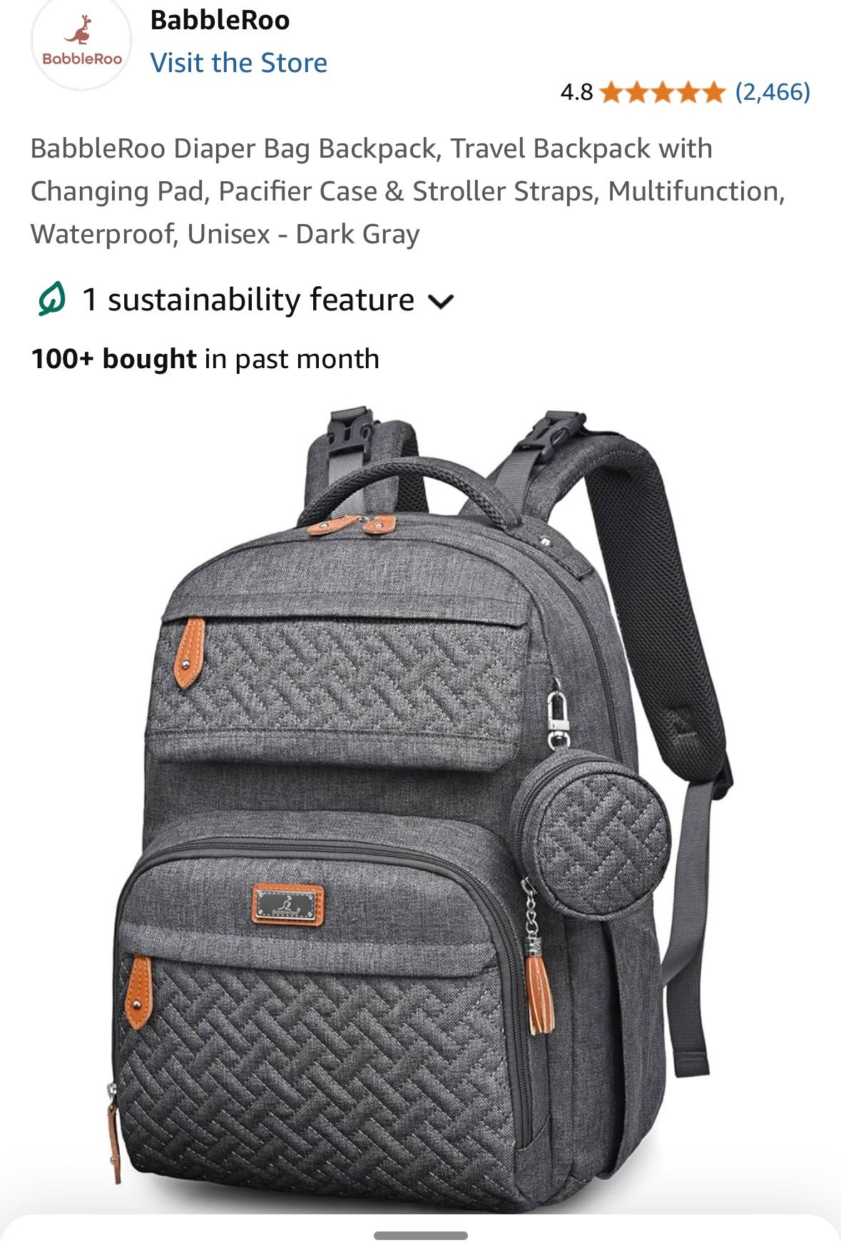 BabbleRoo Diaper Bag Backpack - Dark Grey