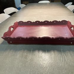 SERVING  TRAY -  WITH CONVERTIBLE  LEGS MSKING IT A BREAKFAST IN BED SERVING TRAY - RED COLOR - LEGS FOLDS DOWN- 14”. X. 22”