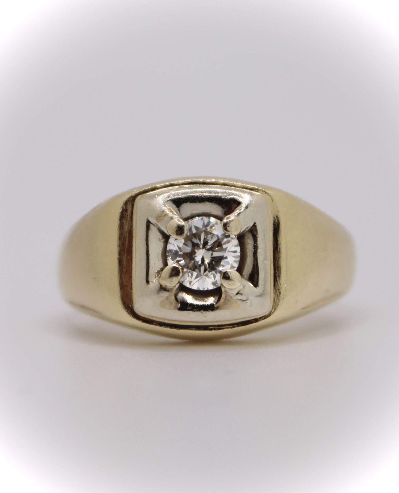 Vintage 14KT Yellow and White Gold 0.40CT Solitaire Round Diamond Ring SIZE 7.75, 6.35 Grams