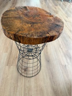 Wire and table with wood top