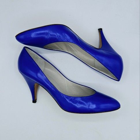 80s 90s Vintage EVAN-PICONE Cobalt Dodger Blue Heels Pumps Shoes 8.5 8