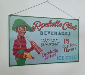 Vintage Rochelle Club Beverages Soda Pop Advertisement Sign Tin Metal 16x10