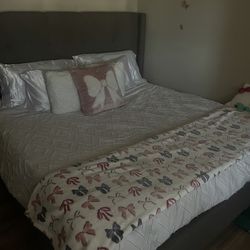 KING GRAY BED $400 (FRAME AND MATTRESS)
