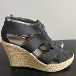 Women’s Black Zipper Woven Wedge Sandals