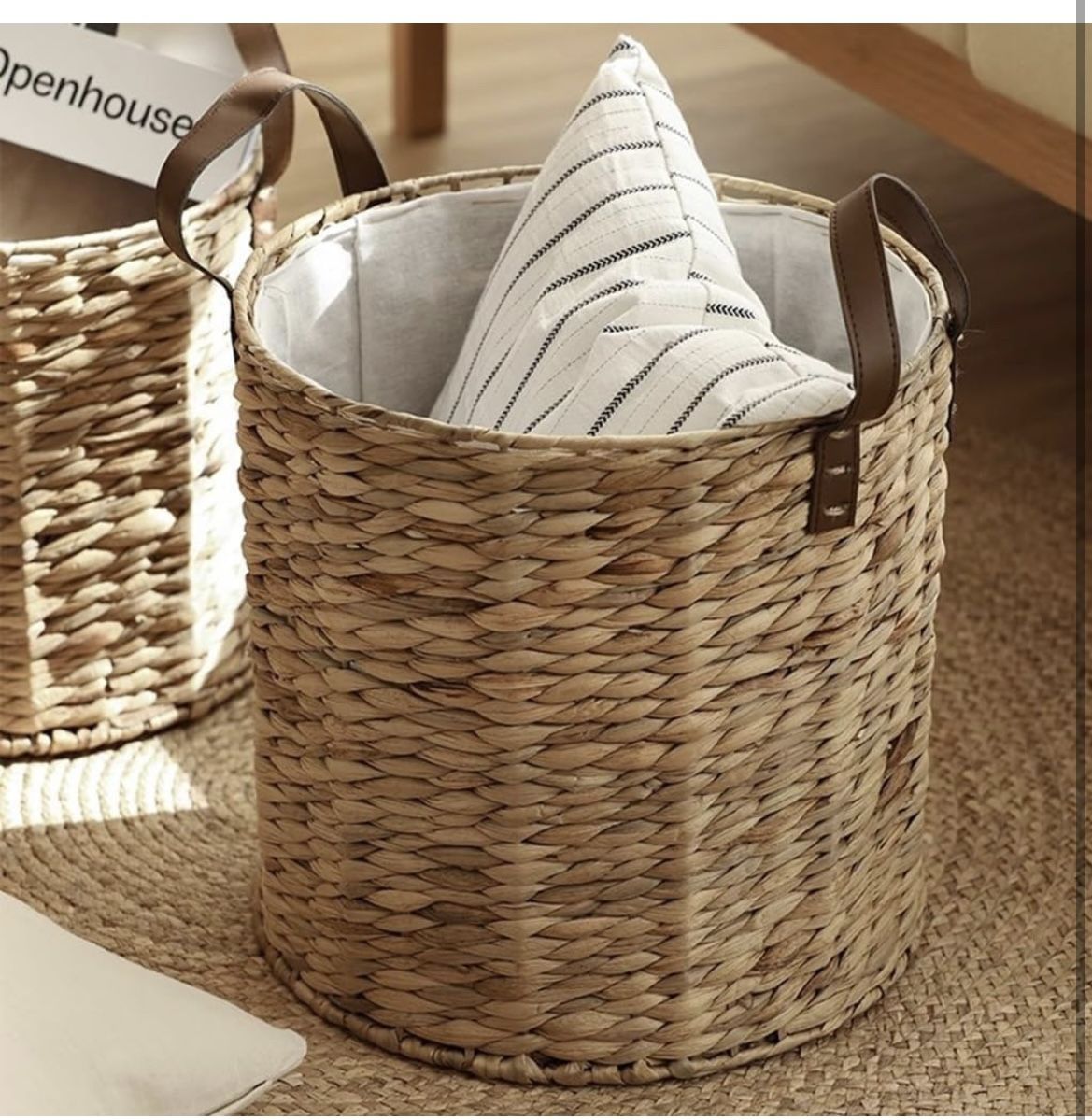 Rattan Dirty Laundry Basket Handmade Woven Basket Wicker Laundry Basket Toy Bathroom Storage Basket Home Bedroom Laundry Room Decoration(30 * 30cm)