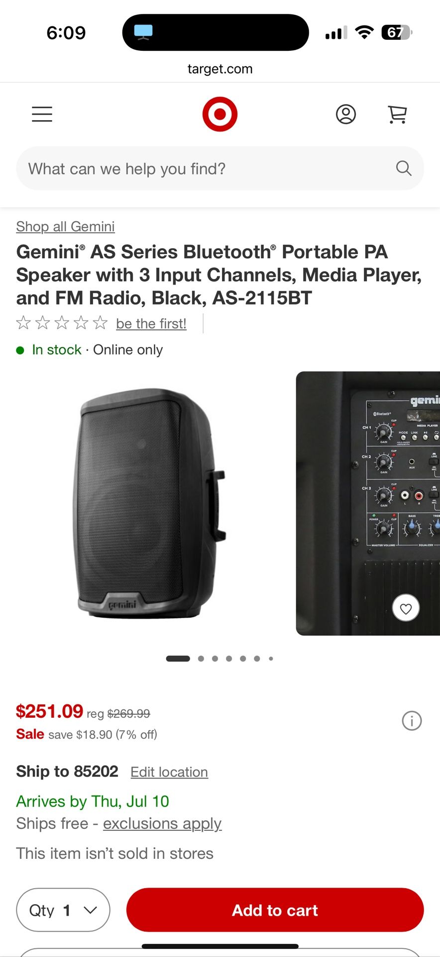 Gemini® AS Series Bluetooth® Portable PA Speaker- 3 Input Channels, Media Player, and FM Radio New