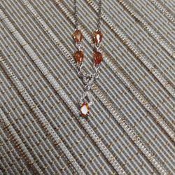 Simulated Champagne Diamond Necklace Sterling Silver 925 18"