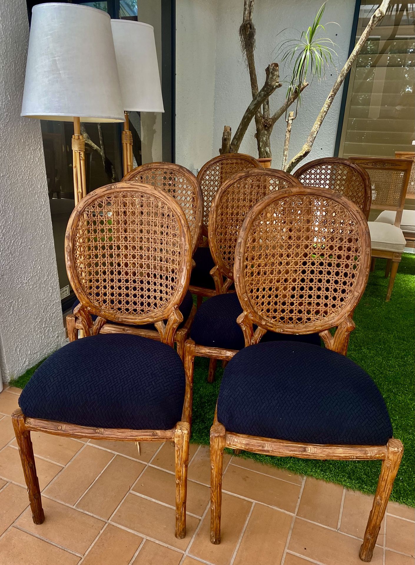 Italian style antique Beautiful Cane Back Dinig Chairs (6)
