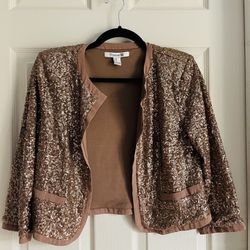 forever 21 M size Women's brown sequin cardigan coat, noble and elegant temperament