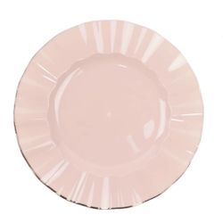 10-Pack Plastic Round Dinner Plates 9" Blush Ruffled Rim with Gold Edging - Heavy Duty Disposable Dinnerware