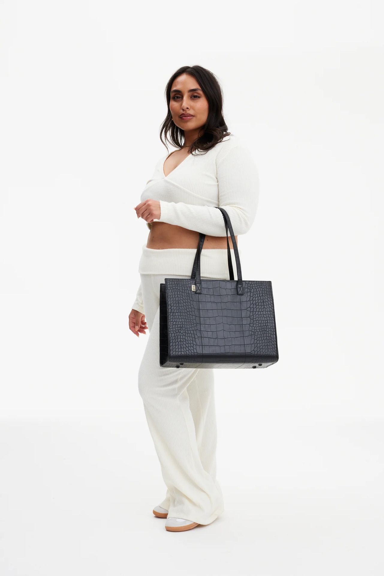 Beis Work Tote In Black Croc
