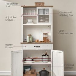 71-Inch Tall Kitchen Pantry Cabinet with Lights and Charging Station, Coffee Bar Cabinet with Doors and Drawer, Farmhouse Style, Adjustable Shelves, R