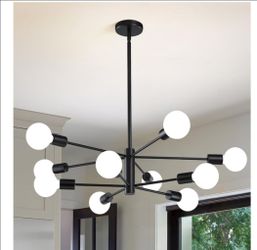 Modern Sputnik Chandeliers Light, 10-Light Black Chandeliers for Dining Room, E26 Height Adjustable Chandelier Ceiling Lighting Fixture for Farmhouse 