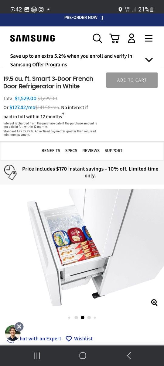 White French Door Samsung Smart Refrigerator