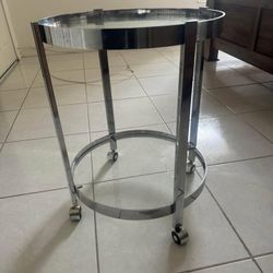 Rolling Serving Table Wine Or Bar Cart Chrome & Glass 2 Tier