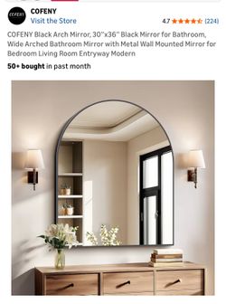 COFENY Black Arch Mirror, 30"x36" Black Mirror for Bathroom, Wide Arched Bathroom Mirror with Metal Wall Mounted Mirror for Bedroom Living Room Entryw