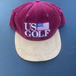NOS Vintage Imperial Headwear US GOLF corduroy Hat Leather Brim