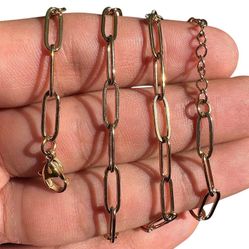 Gold Paperclip Necklace 18+2 Inch 18K Gold PVD 316L Stainless Steel Layering Chain Minimalist Gift for Her