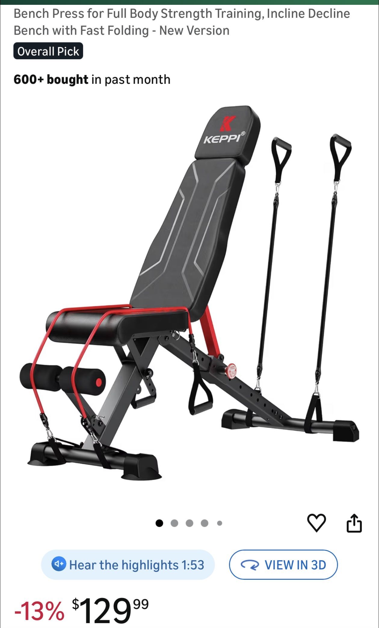 Keppi Bench 500, Workout Bench With Resistance Bands