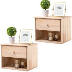 Natural Solid Wood Floating Nightstand (Sw584)