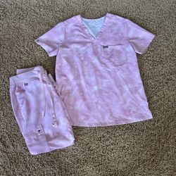 Rare! Figs Pink Marbled Rose Scrub Set S & XSP