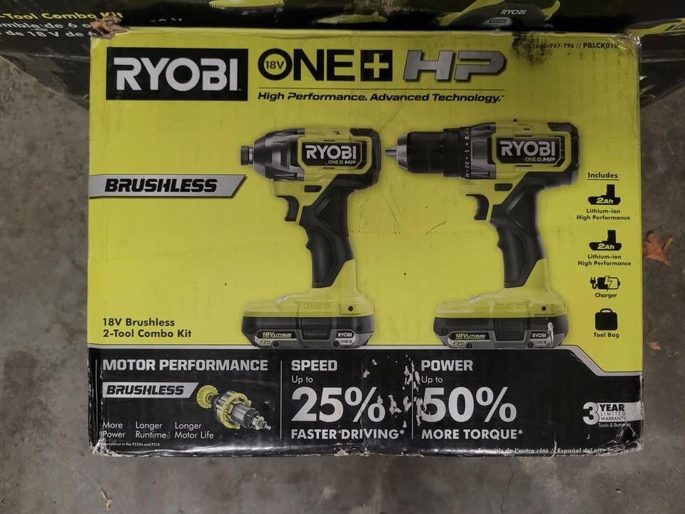 NEW RYOBI PBLCK01K 18V ONE+ BRUSHLESS CORDLESS 1/2 INCH DRILL AND IMPACT DRIVER KIT