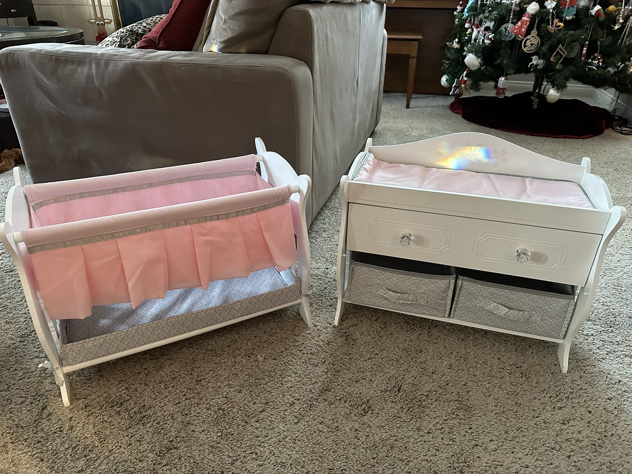 American Girl Doll Size Bassinet And Matching Changing Table