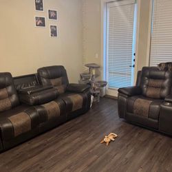 Leather Reclining Couch with Loveseat