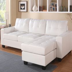Lyssa White Bonded Leather Match Sectional Sofa & Ottoman

