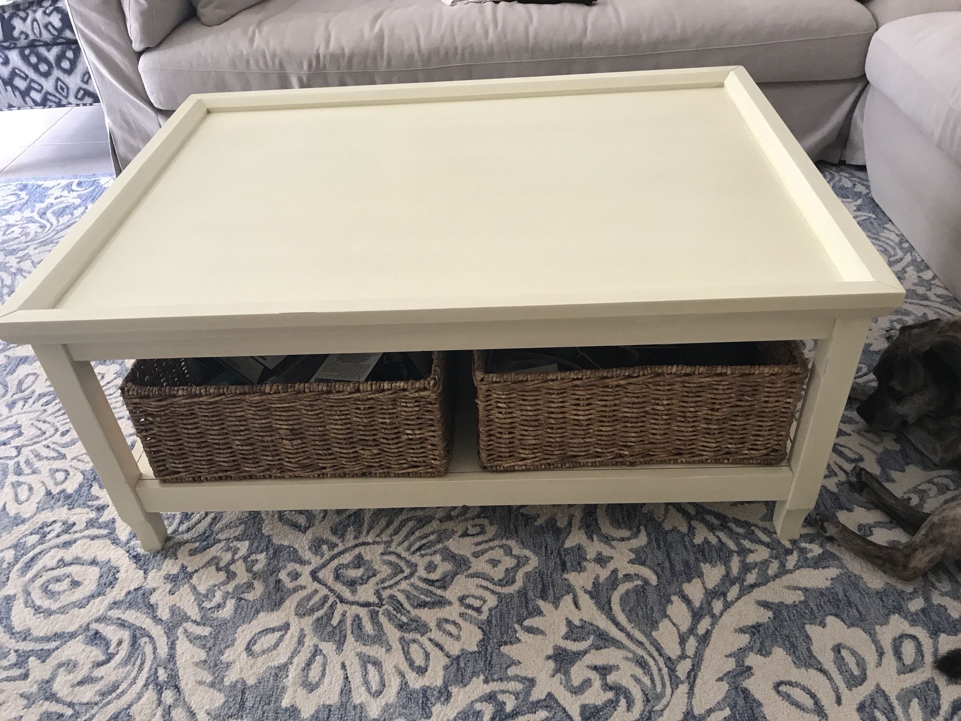 Ballard Designs Morgan Coffee Table with Large Storage Baskets - Antique White