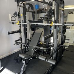 Smith Machine 300 | Adjustable Bench | 245lb Cast Iron Olympic Weights | 7ft Olympic Bar | Fitness | Gym Equipment | FREE DELIVERY 🚚 