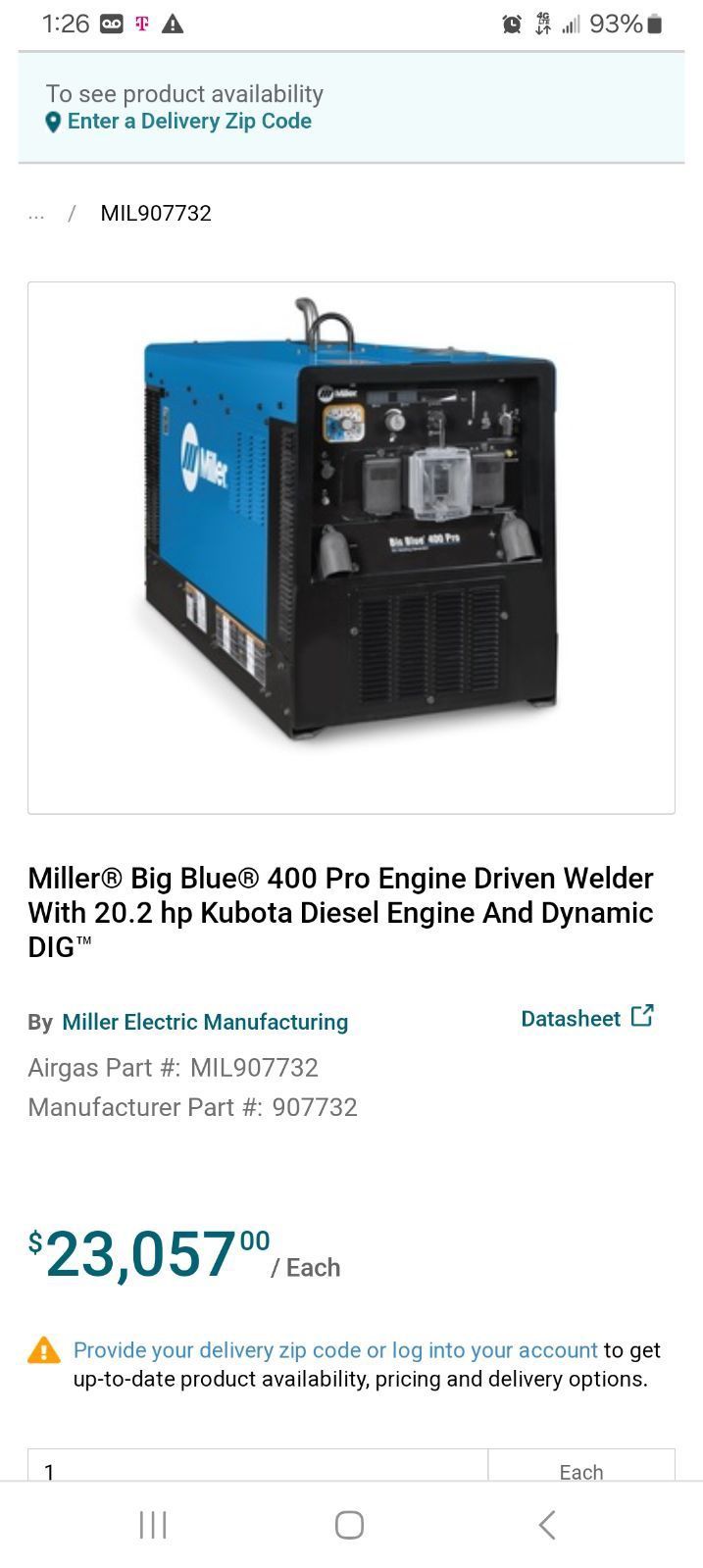 Miller Big Blue Engine Driven Welder 