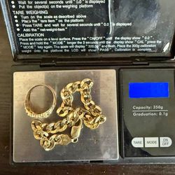 14k Gold Cuban Link Bracelet And Nugget Ring